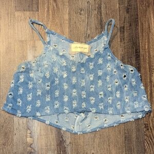 Distressed Blue Denim Crop Top